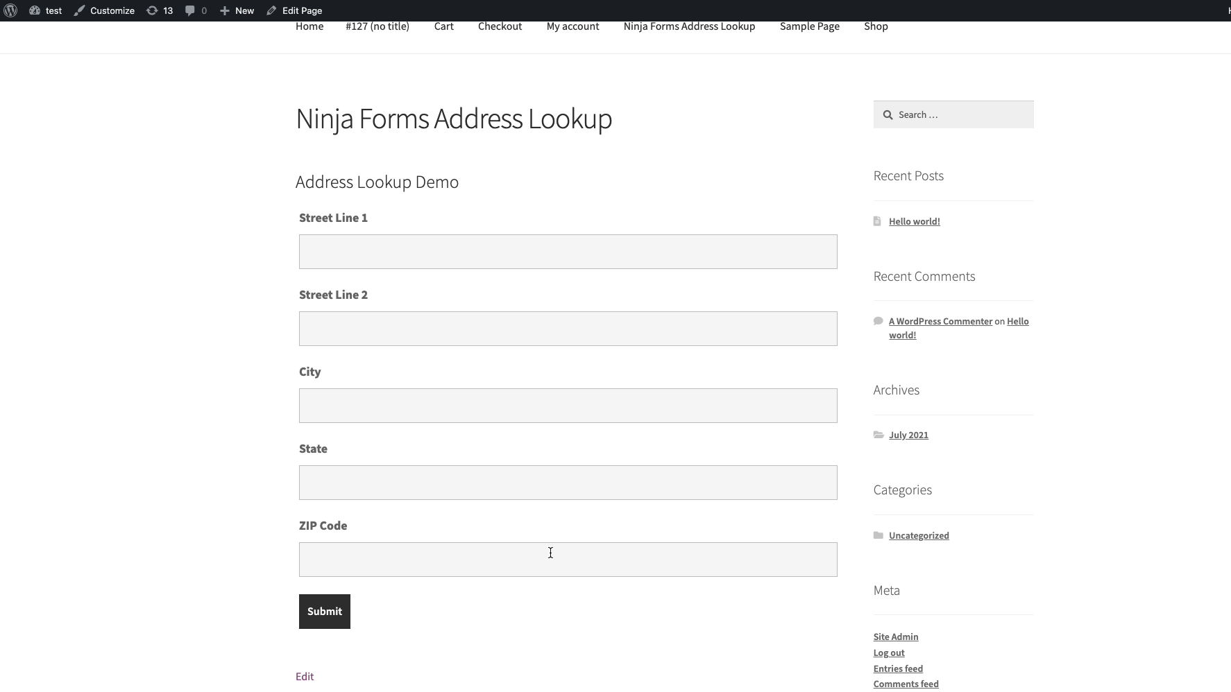 Ninja Forms Address Lookup Demo