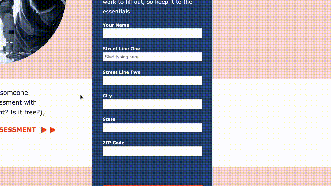 AddressZen autocomplete demo on Unbounce landing page